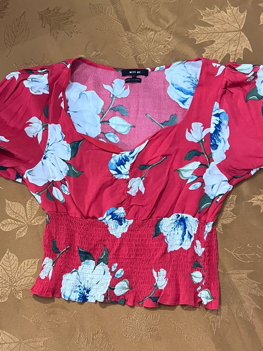 Miss Me Floral Crop Top Women’s L Y2K Vintage Red Blue Grunge